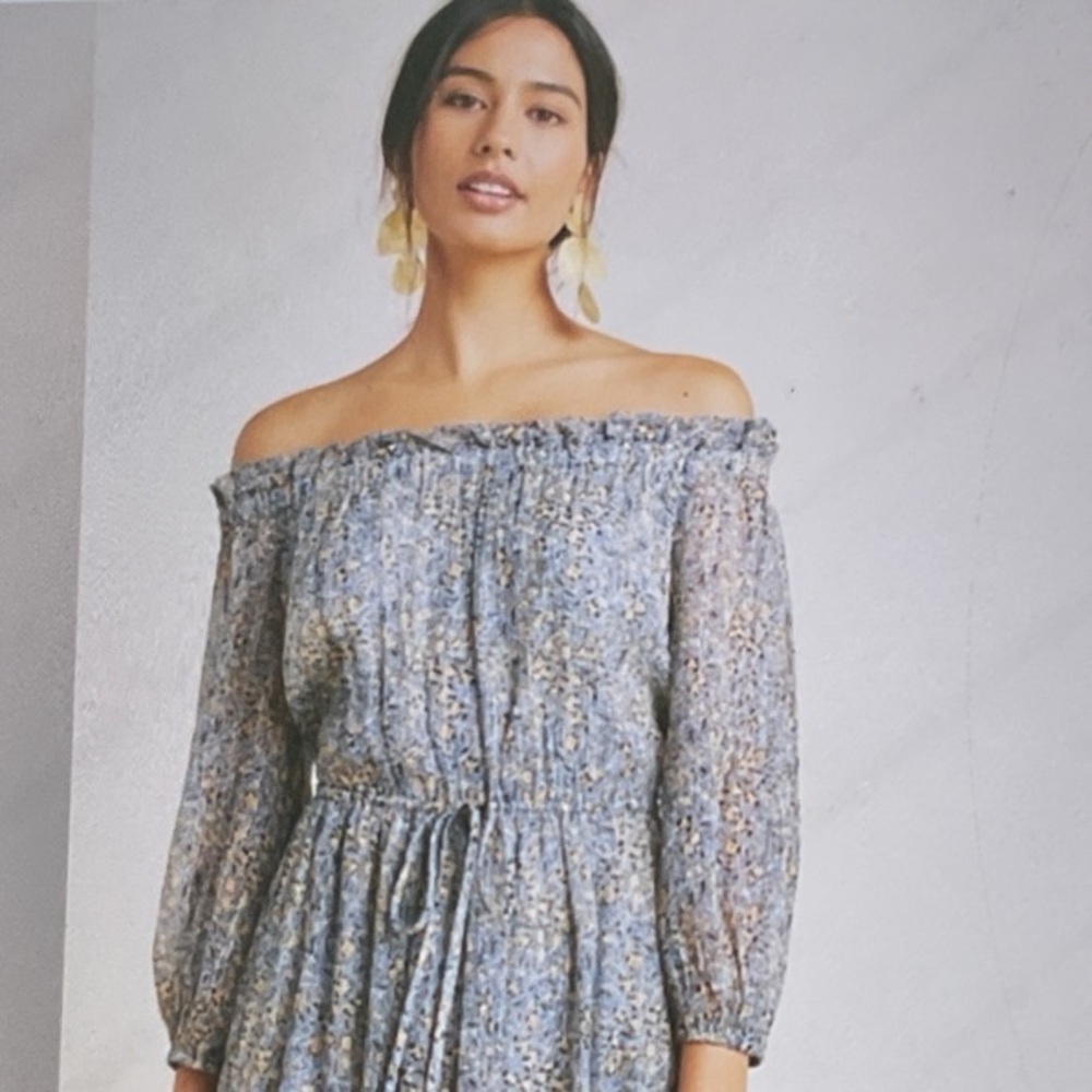 Anthropologie Strapless Blue Floral Dress